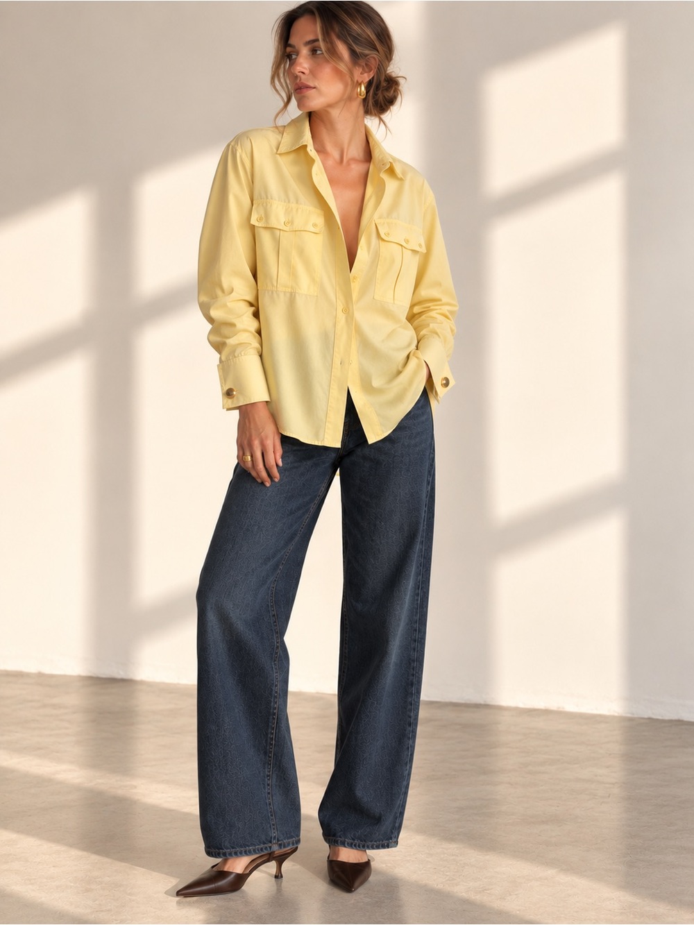 Vintage John Chang 100% Silk Butter Yellow Utility Blouse | Size 10
